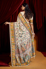 Off White Tussar Silk Paisley Print Saree