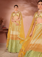 Yellow Net Sequins Thread Work Lehenga Choli
