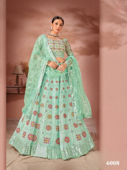 Sea Green Georgette Sequins Thread Work Lehenga Choli