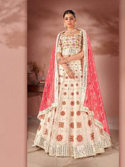 Off White Georgette Sequins Thread Work Lehenga Choli