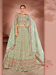 Pista Georgette Sequins Thread Work Lehenga Choli