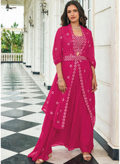 Lehenga Choli en imitation georgette brodée de paillettes roses