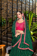 Lehenga choli en chinon brodé Green Crush