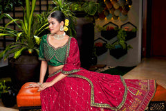 Lehenga choli en chinon brodé Red Crush
