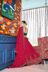 Lehenga choli en chinon brodé Red Crush