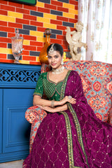 Lehenga choli en chinon brodé Purple Crush