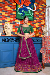 Lehenga choli en chinon brodé Purple Crush