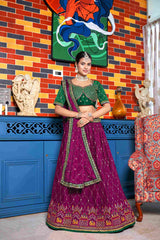 Lehenga choli en chinon brodé Purple Crush