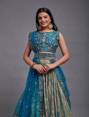 Lehenga Choli en filet brodé à paillettes Rama