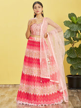 Lehenga Choli en filet imprimé rose