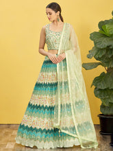 Lehenga Choli en filet imprimé vert