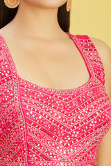 Lehenga Choli en filet imprimé rose