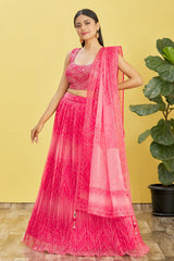 Lehenga Choli en filet imprimé rose