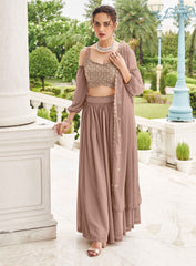 Lehenga Choli en imitation georgette brodée de paillettes en fil mauve