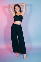 Green Georgette Sequins Embroidered Cord Set With Shrug