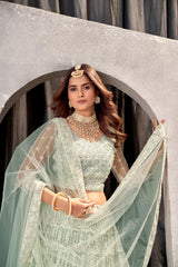 Light Green Net Embroidered Lehenga Choli
