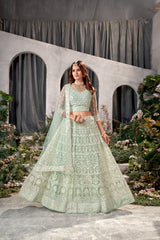 Light Green Net Embroidered Lehenga Choli