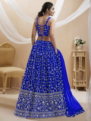 Lehenga Choli brodé en georgette bleue