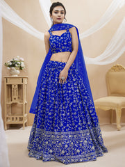 Lehenga Choli brodé en georgette bleue
