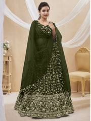 Lehenga Choli brodé en georgette verte