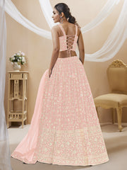 Lehenga Choli brodé en georgette rose