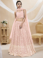Lehenga Choli brodé en georgette rose