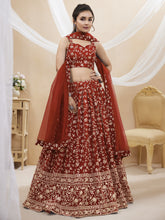 Lehenga Choli brodé en georgette marron