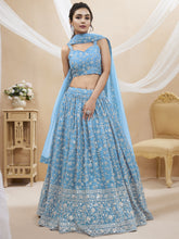 Lehenga Choli brodé en georgette ciel