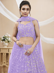 Lehenga Choli brodé en georgette lavande