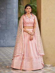 Lehenga Choli brodé en georgette rose à paillettes