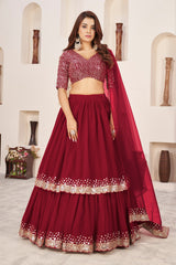 Lehenga Choli brodé en sequins georgette rouge