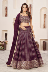 Lehenga Choli brodé en georgette à paillettes marron