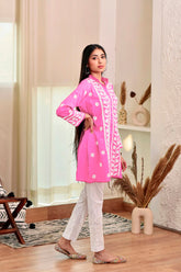 Pink Rayon Chikankari Embroidery Kurti