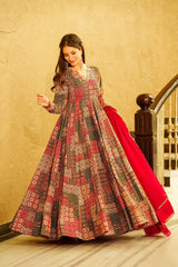 Robe évasée Anarkali à imprimé numérique multi-rayonne