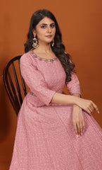 Robe évasée en fausse georgette rose avec dupatta