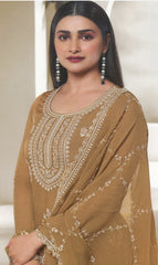 Mustard Organza Embroidery Salwar Suit With Pant Dupatta