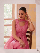 Peach Pink Georgette Thread Sequins Flared Anarakali Gown