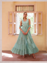 Robe Anarakali évasée en fil Georgette à sequins Firozi