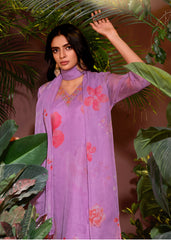 Costume Salwar violet en organza imprimé numériquement à la main avec pantalon Dupatta
