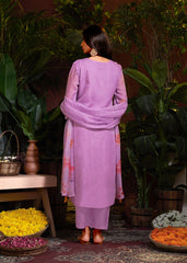 Costume Salwar violet en organza imprimé numériquement à la main avec pantalon Dupatta