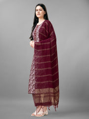 Maroon Rayon Printed Salwar Suit With Pant Dupatta