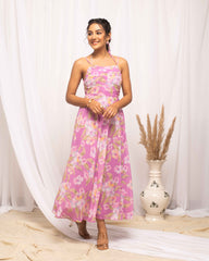 Robe longue à imprimé floral rose