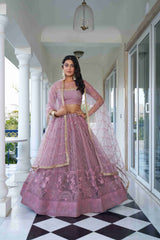 Dusty Pink Net Thread Sequins Embroidered Lehenga Choli