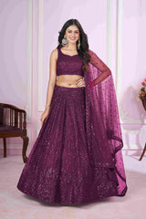 Lehenga Choli brodé à paillettes violettes