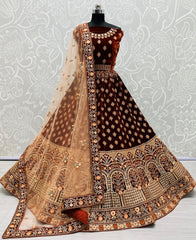 Lehenga Choli de mariée brodé à paillettes en velours café