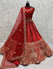 Lehenga Choli de mariée brodé à paillettes en velours rouge