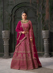 Lehenga Choli de mariée brodé en georgette rose