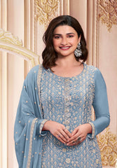 Blue Georgette Embroidered Salwar Suit With Dupatta