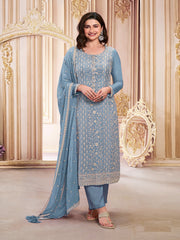 Blue Georgette Embroidered Salwar Suit With Dupatta