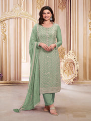 Green Georgette Embroidered Salwar Suit With Dupatta